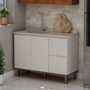 Imagem de Balcão Gabinete de Cozinha para Pia 100% Mdf com 3 Gavetas Corrediças 