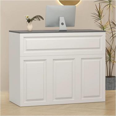 Imagem de Recepção De Escritório Recepção Com Gavetas Com Fechadura Armazenamento Multifuncional Balcão De Caixa Moderno Balcão De Varejo Pequeno Armário De Canto Para Loja De R, White