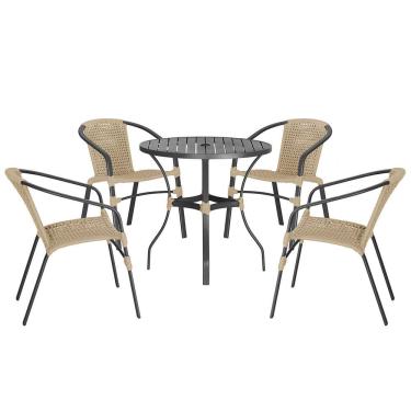 Imagem de Jogo 4 Cadeiras Corda Nautica E Mesa Tampo Ripado Varanda Rami