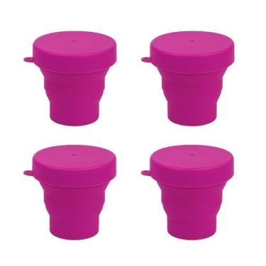 Imagem de Copo Retrátil de Silicone, 150ml, Amarelo, Com Tampa, Kit 4 Unidades (Rosa)