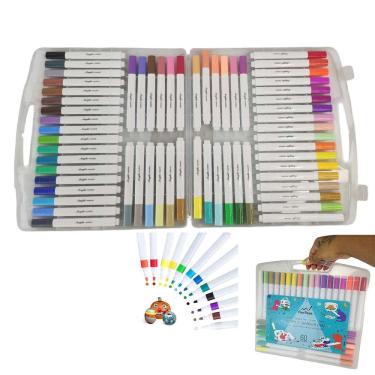 Imagem de Canetinha Caneta 60 Cores Marcador Tinta Acrilica Permanente Prova dAgua Pintura Escultura Artesanato Estojo Maleta