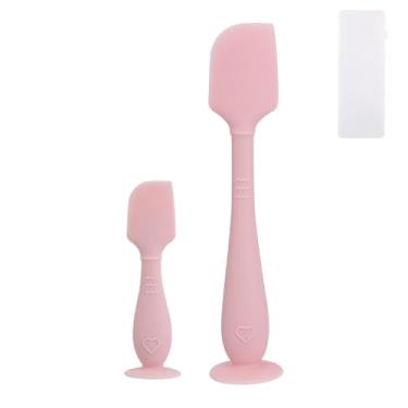 Imagem de lasuroa 2un Espátulas para Creme de Fraldas Bebé com Estojo, 2 Tamanhos Aplicador Pasta Silicone Macio e Flexível Espátula para Creme Assaduras de Bebé Escova o Rabinho Recém-Nascidos (Rosa)