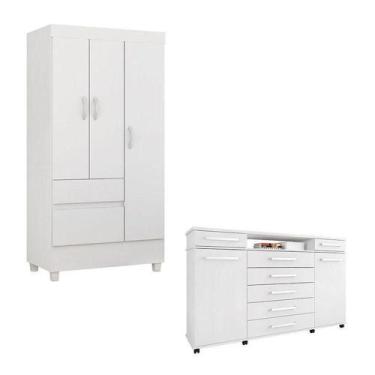 Imagem de Cômoda London E Guarda Roupa Solteiro Branco - Demóbile