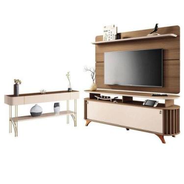 Imagem de Rack Bancada Alba Com Painel Curv Com Aparador Vivant Castanho Off Whi
