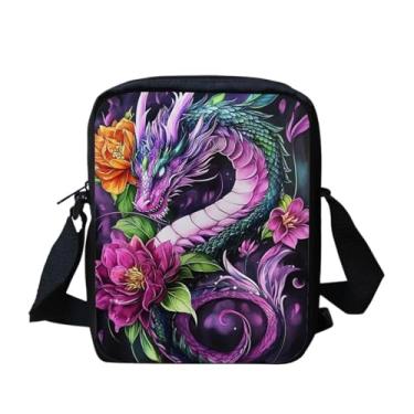 Imagem de GIFTPUZZ Bolsa carteiro feminina pequena bolsa de ombro bolsa de ombro, dragão colorido, tamanho único