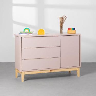 Imagem de Cômoda Theo 1 Porta com Pés Square Natural - Rosa - Abra Casa