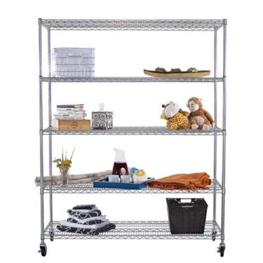 Imagem de Estante Aramada - Aço Cromado - 5 Prateleiras - Com Rodízio - Estante Industrial - Estante Resistente