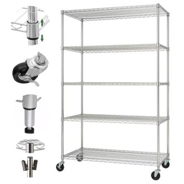 Imagem de Estante Aramada | Aço Cromado | 5 Prateleiras | Com Rodízio | Industrial | Estante Resistente | Organizadora