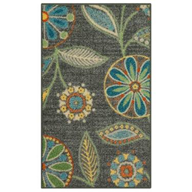 Imagem de Maples Rugs Tapete de cozinha floral Reggie – Feito nos EUA – lavável, tapete antiderrapante para entrada, hall de entrada, cozinha e banheiro, 4,7 x 6,8 m, cinza escuro