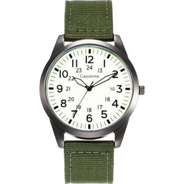 Imagem de Casotime Relógio tático militar masculino – Quartzo analógico testado em campo com mostrador luminoso, pulseira de nylon resistente à água de 30 m e ponteiro de segundos | Relógio de pulso unissex