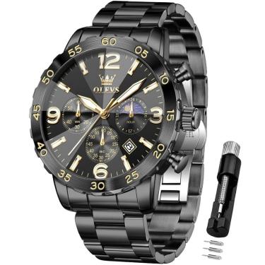Imagem de Relógio OLEVS Black Moon Phase Waterproof para homens com estojo de 44 mm