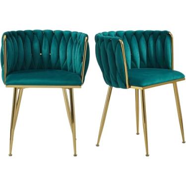 Imagem de Cadeiras De Jantar De Veludo, Cadeira De Jantar Moderna Dourada Com Pernas De Metal, Cadeiras De Jantar Estofadas Tecidas Para Sala De Jantar, Cozinha, Penteadeira, Sala De Estar, Green