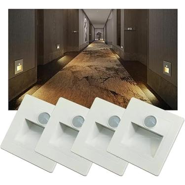 Imagem de 3w Sensor De Movimento Luzes De Escada 3000k Embutida Led Step Light Lâmpada De Parede De Degrau De Escada Interna Decoração De Quarto, White, 4Pcs