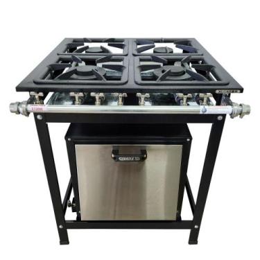Imagem de Fogão Baixa Pressão 4 Bocas Alcazon com Forno 75 Litros Tampa Inox ACZ