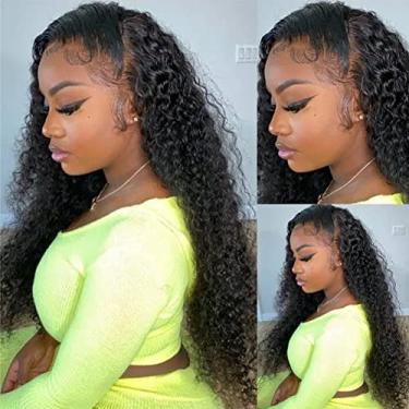 Imagem de Perucas de cabelo humano transparente com tela frontal de 76 cm, pré-aparadas, invisível, 333 x 10 cm, perucas de cabelo humano encaracolado para mulheres negras, perucas de cabelo humano frontal full lace frontal molhado e ondulado, cor natural