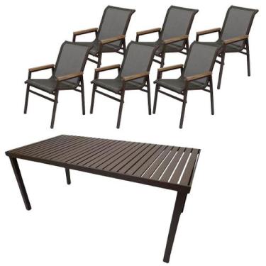 Imagem de Jogo de Mesa Jantar Retangular 1,80x90cm Aluminio + 6 Cadeiras Área Ex