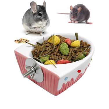 Imagem de Niwaes Tigela de comida de chinchila alimentador de gaiola de gerbos pendurado prato de comida de porquinho da índia Tigelas de alimentação de cerâmica para animais pequenos para hamster sírio furão
