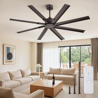 Imagem de ZMISHIBO Ventilador de teto industrial com motor CC de 65 polegadas, ventilador de teto grande com 8 lâminas reversíveis, 3 hastes inferiores, controle remoto de 6 velocidades, ventiladores de teto