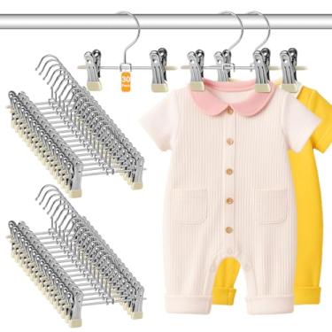 Imagem de BUSOHA Cabides para calças de bebê com clipes – Pacote com 30 cabides de aço inoxidável para crianças pequenas de 18 cm, saia organizadora de armário para guardar espaço para casa, itens essenciais