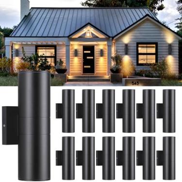 Imagem de DAKAFUL Luzes de parede externas 12 unidades, luzes de LED integradas para cima, para baixo, luminária externa de alumínio 12W 2700K, luminária externa para porta de varanda e pátio