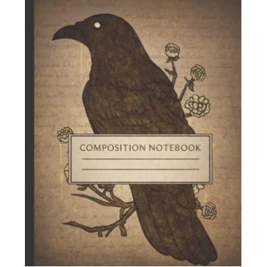 Imagem de Caderno de composição: Boho vintage gótico macabro corvo, familiares - presente de caderno gótico macabro estético: perfeito para diário e notas: - tamanho 19 cm x 23,5 cm pautado para faculdade - 120