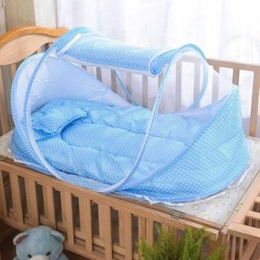 Imagem de Berço Portátil com Mosquiteiro para Bebê, Cama Acolchoada Dobrável com Travesseiro, Proteção Contra Mosquitos, Ideal para Viagem, Compacto e Confortável KOALAECOM® (Azul)