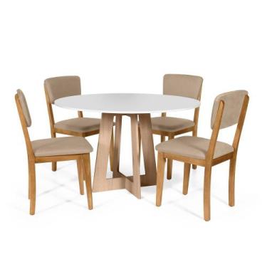 Imagem de Mesa de Jantar Redonda Montreal Bran/Jade com 4 Cadeiras Estofadas Ell