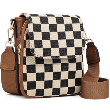 Imagem de Bolsa tiracolo feminina xadrez listrada pochete bolsa de peito para compras no trabalho, Browm(sacos)