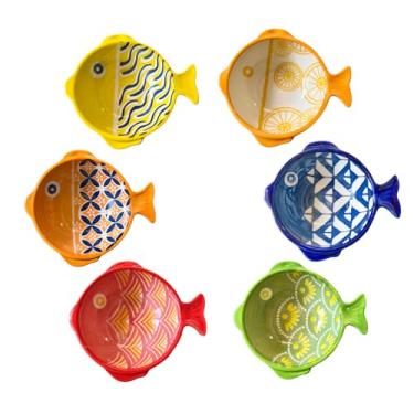 Imagem de XUNSAIL Tigelas de cerâmica - Conjunto de pratos de molho de soja, pacote com 6 tigelas fofas de molho de peixe para acompanhamento, festa de churrasco de ketchup