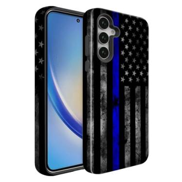 Imagem de BSMOSPER Compatível com Samsung Galaxy S25 FE 5G, capa protetora 2 em 1 de camada dupla, capa protetora à prova de choque, linha azul bandeira da polícia americana