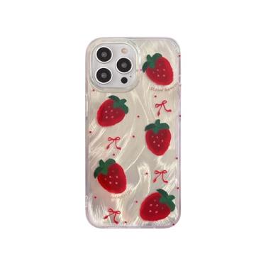Imagem de Capa de telefone fofa de morango com glitter para iPhone 17 Pro com design de bolinhas - Kawaii laço vermelho estética chique fruta capa de telefone presente feminino para mulheres, nunca desbota