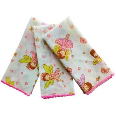 Imagem de Kit 3 Paninho de Boca Fralda Algodão Bebê Enxoval Menina Menino - Teci