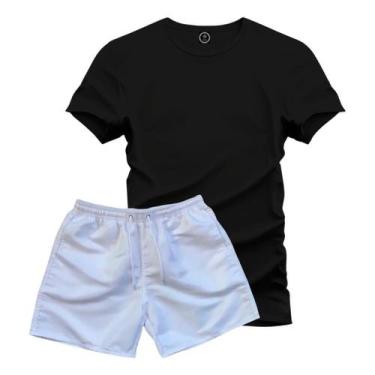Imagem de Conjunto Camiseta 100% Algodão Lisa + Short Tactel Branco - Hs, Preto,