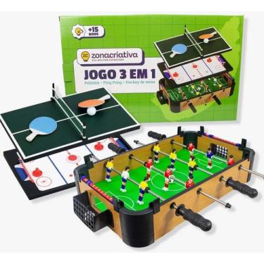 Imagem de Mesa 3 em 1 Pebolim/Hockey/PingPong Juvenil madeira portátil - Zona Cr