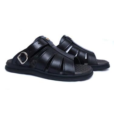 Imagem de chinela ortopédica masculina sandalia antistress anatomica de couro le