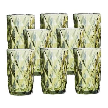 Imagem de Jogo 8 Copos para Água Vidro Diamante Verde Class Home 350ml