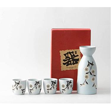 Imagem de JOEUQK Conjunto de Saquê Japonês Conjunto de 5 Peças Copos de Saquê Tradicionais Porcelana Cerâmica Copos de Cerâmica Artesanato Copos de Vinho, Branco