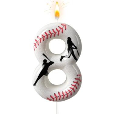 Imagem de Vela número de aniversário de beisebol, número 8 velas para topo de bolo, decoração de bolo ideal para festas de aniversário, aniversário de casamento e outras celebrações (andle 8)
