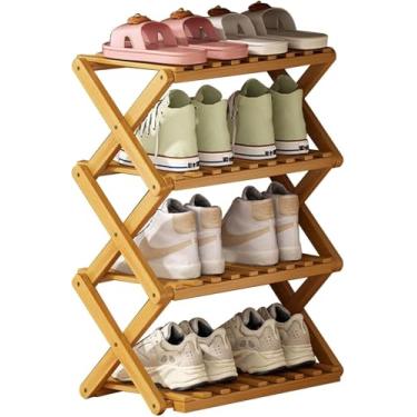 Imagem de Sapateira, Rack De Armazenamento De Sapatos Dobrável Portátil De 3/4/5 Andares, Sem Instalação Organizador De Sapateira Pequena, Torre De Sapateira Vertical De Bambu P, Natural, 4 Layers
