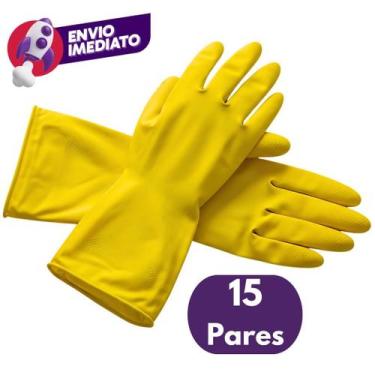 Imagem de Kit Luva Latex Natural Amarela Multiuso Limpeza Faxina Jardinagem Prot