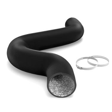 Imagem de HealSmart 10 cm 7,6 m de alumínio flexível e durável proteção de quatro camadas com 2 terminais mangueira de ventilação do secador para aquecimento, resfriamento, ventilação e exaustão, preto, 10 cm