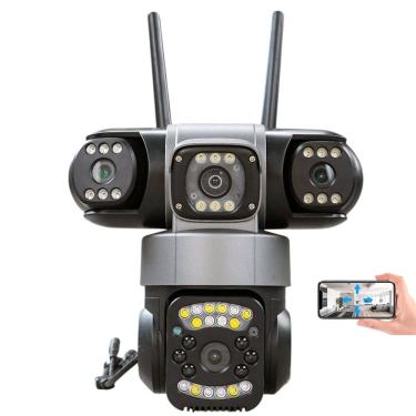 Imagem de Camera de Segurança Lente Tripla 360 Graus Wifi App Microfone Audio Sensor de Movimento Visao Noturna Monitoramento