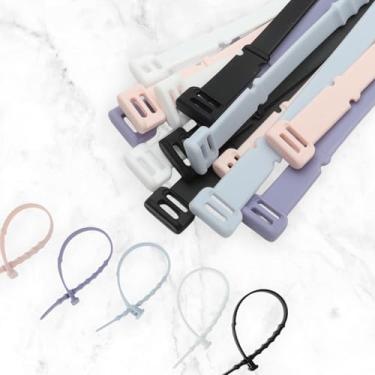 Imagem de Generic 1 conjunto de abraçadeiras de cabo pacote combo de silicone preto branco rosa claro azul roxo 12 cm 5,91 polegadas 7,09 polegadas