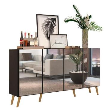 Imagem de Aparador Buffet 4 Portas com Espelho E Pés Preto/natural - MULTIMOVEIS