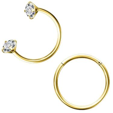 Imagem de Lcolyoli Anel de nariz em ferradura de aço cirúrgico 18G, argolas articuladas para mulheres e homens, tragus helix, brincos Daith, piercing joias, Metal, Zircônia cúbica