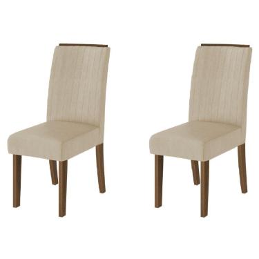 Imagem de Conjunto Com 2 Cadeiras Estofada Sala De Jantar Grécia Cedro / Bege Dobuê Cedro