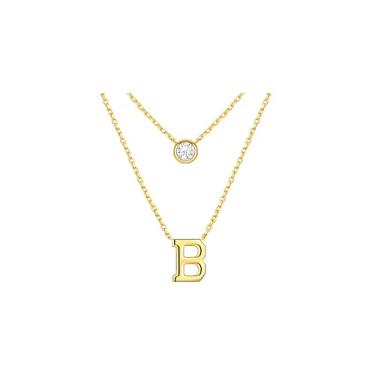 Imagem de CRITI RORA Colar de prata esterlina S925 com diamantes cultivados em laboratório, colar com pingente de letra banhada a ouro, colar de corrente de camada dupla, joia da moda feminina, presente de Dia