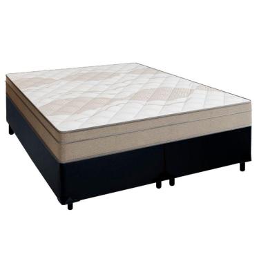 Imagem de Cama Box Casal Bipartido Sintético + Colchão De Molas Ensacadas Portobel Ipanema 138x188x65cm Preto