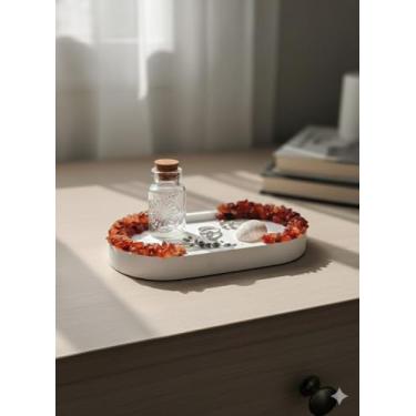 Imagem de Bandeja Decorativa organizadora com pedras de ágata (Branca com pedras de ágata)