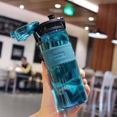 Imagem de Garrafa de água esportiva portátil de 500 ml com marca de escala, tampa flip-top à prova de vazamento e alça de transporte, garrafa durável sem BPA para academia, caminhadas, viagens - várias cores